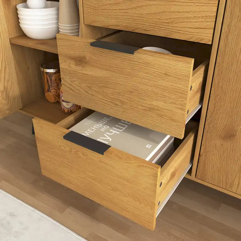 Bahut multifonction en bois avec tiroirs et double portes