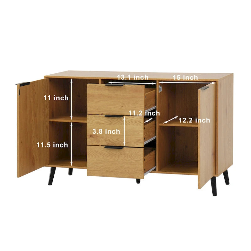 Bahut multifonction en bois avec tiroirs et double portes