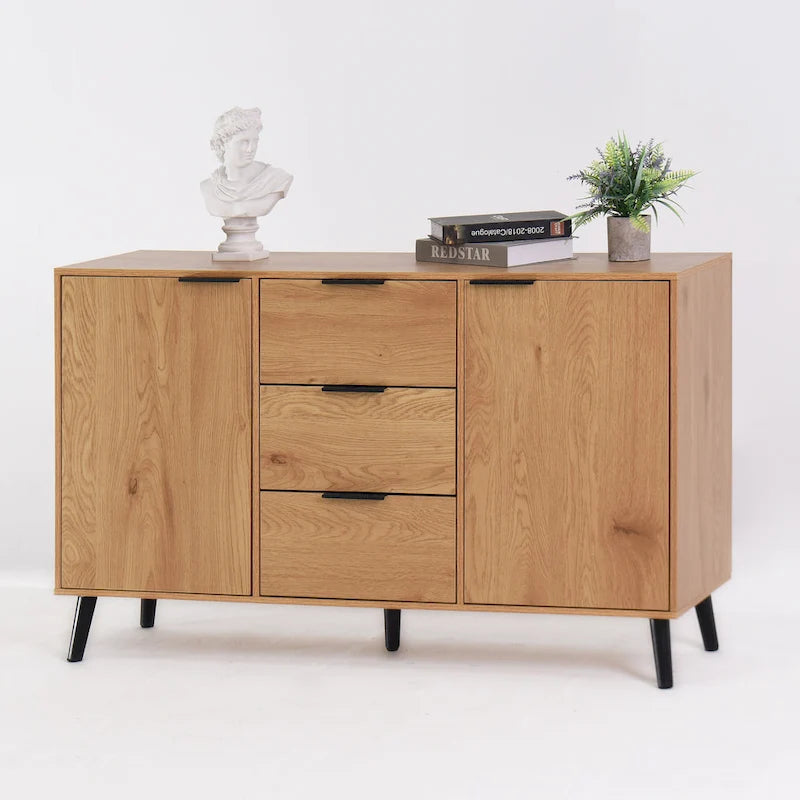 Bahut multifonction en bois avec tiroirs et double portes