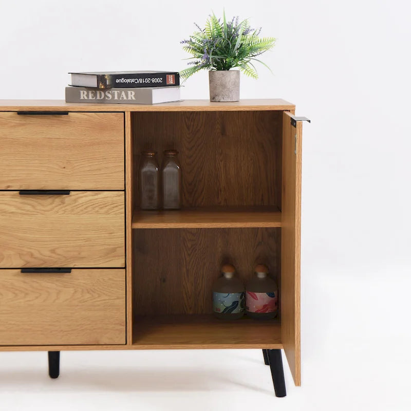 Bahut multifonction en bois avec tiroirs et double portes