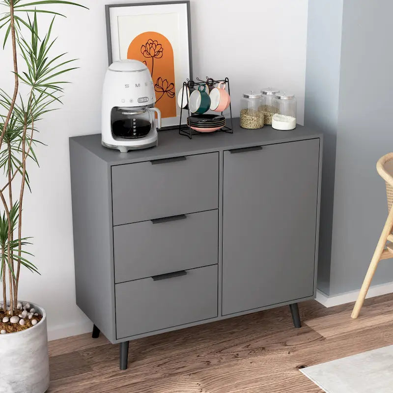 Bahut multifonction en bois avec tiroirs et double portes