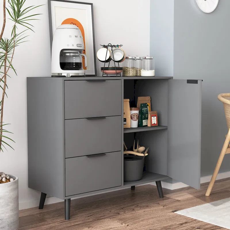 Bahut multifonction en bois avec tiroirs et double portes