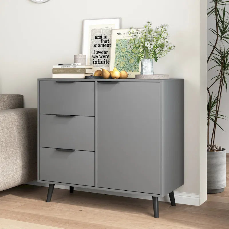 Bahut multifonction en bois avec tiroirs et double portes