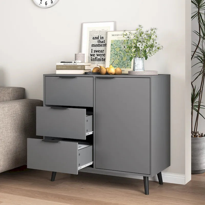Bahut multifonction en bois avec tiroirs et double portes