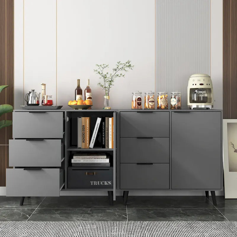 Bahut multifonction en bois avec tiroirs et double portes