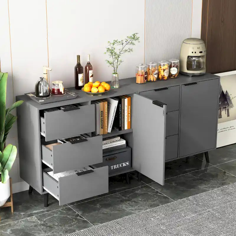 Bahut multifonction en bois avec tiroirs et double portes