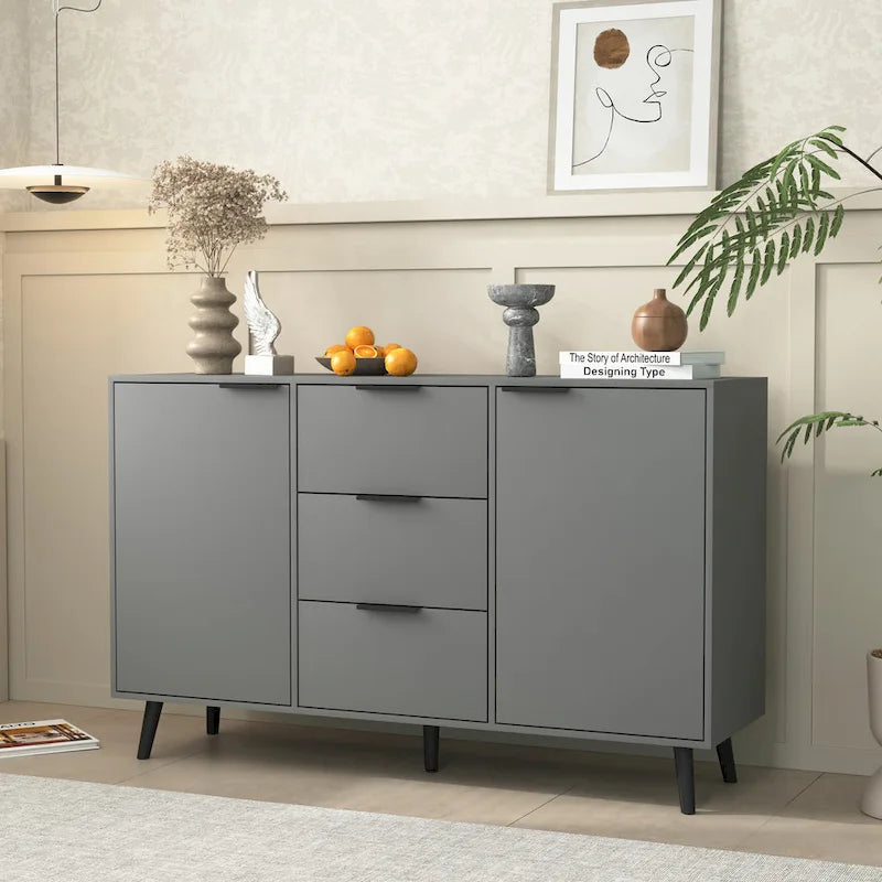 Bahut multifonction en bois avec tiroirs et double portes