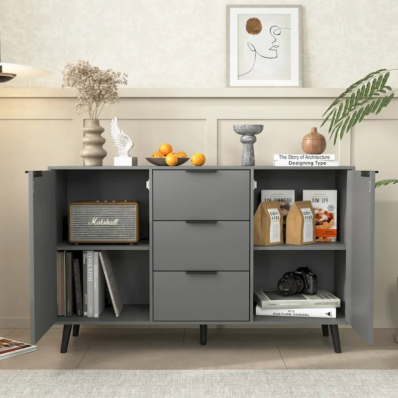 Bahut multifonction en bois avec tiroirs et double portes
