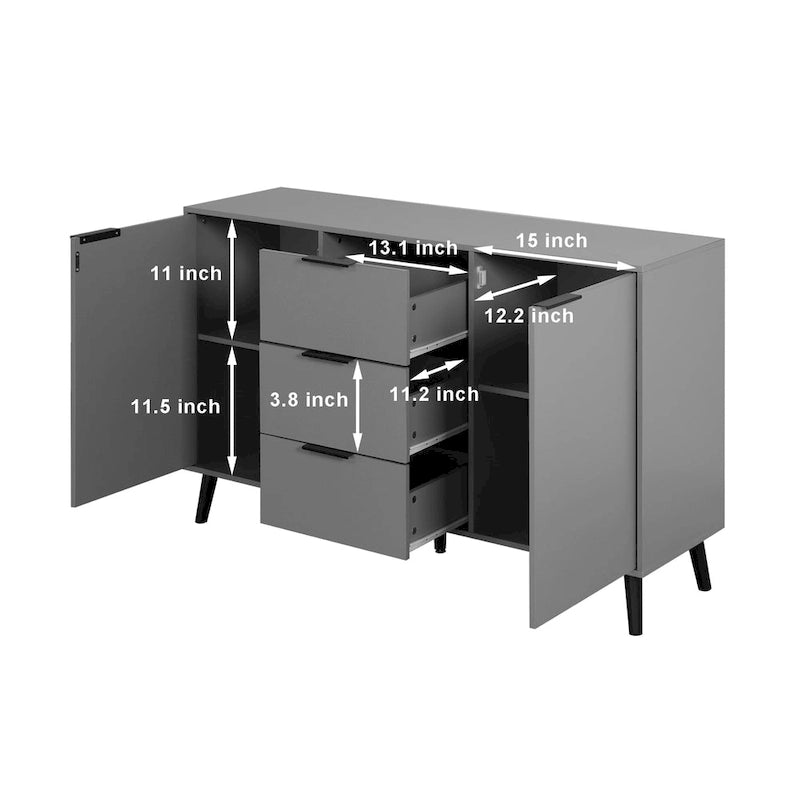 Bahut multifonction en bois avec tiroirs et double portes