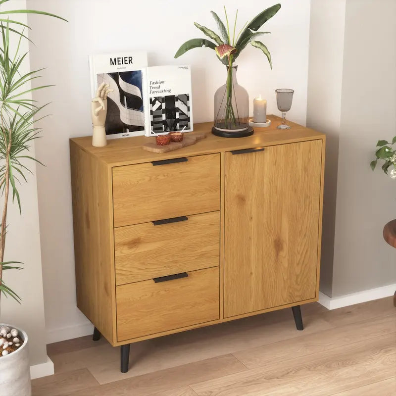 Bahut multifonction en bois avec tiroirs et double portes