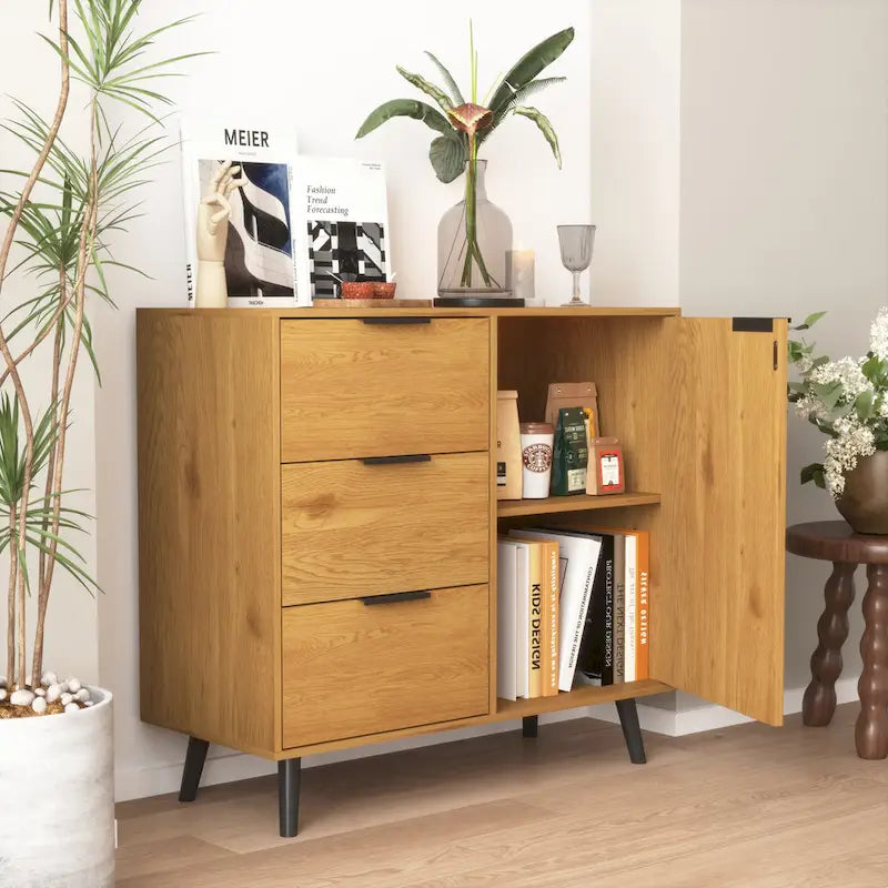 Bahut multifonction en bois avec tiroirs et double portes