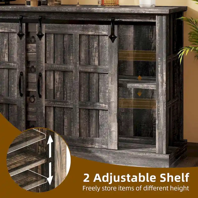Buffet de ferme à portes coulissantes avec 4 tiroirs et double placard