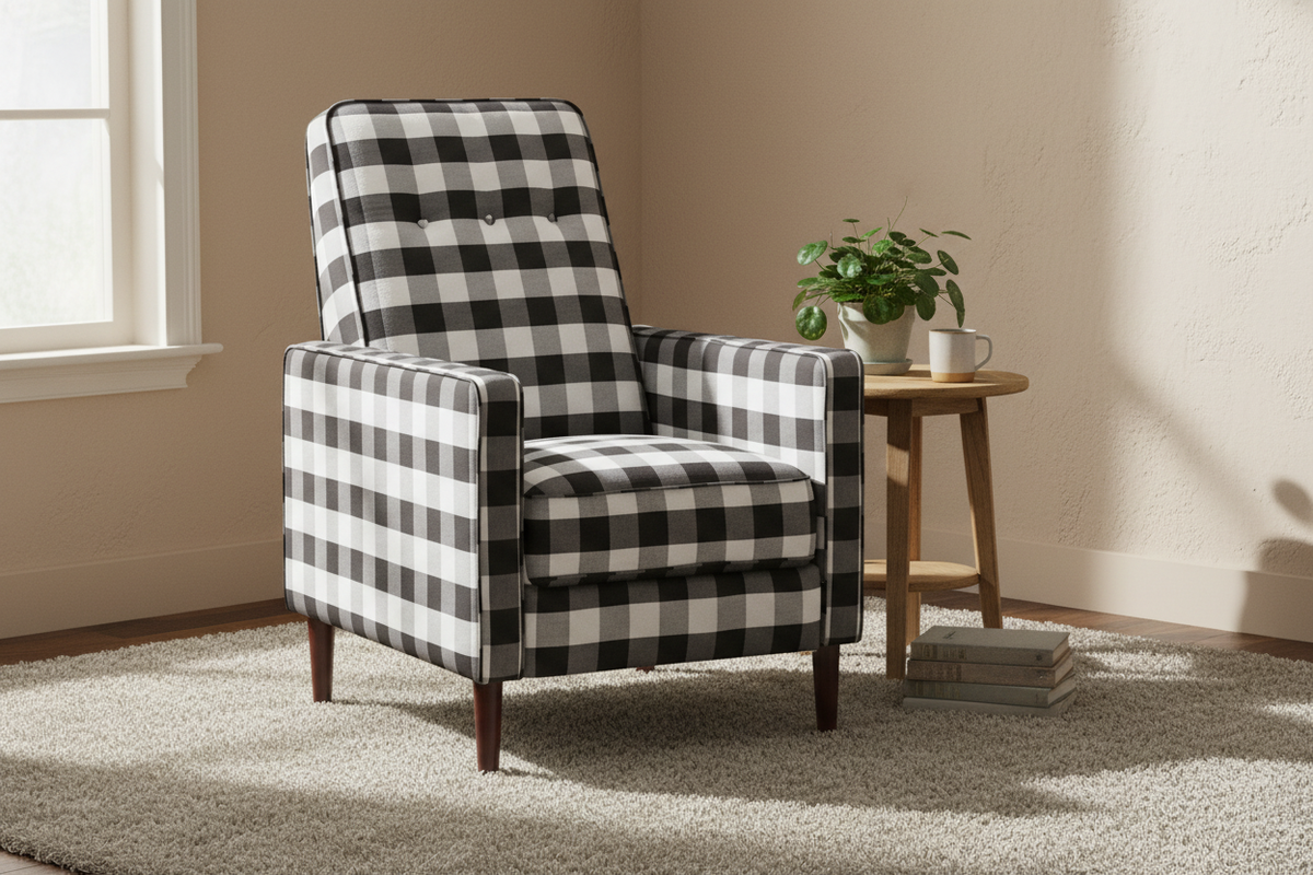 Black & White Buffalo Check Accent Chair in Farmhouse Interior